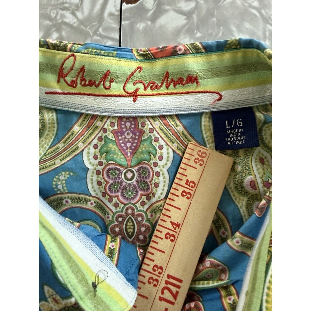 Robert Graham Men's L/G Blue Green Pink Paisley Long Sleeve Button-Up Shirt - Picture 3 of 8